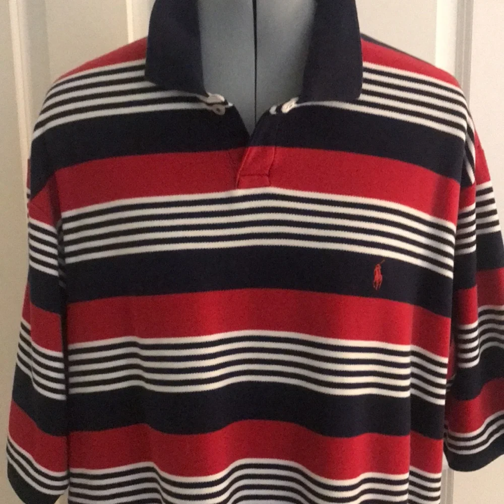 Polo Golf Ralph Lauren Striped Short Sleeve Polo Shirt Red White Blue XL